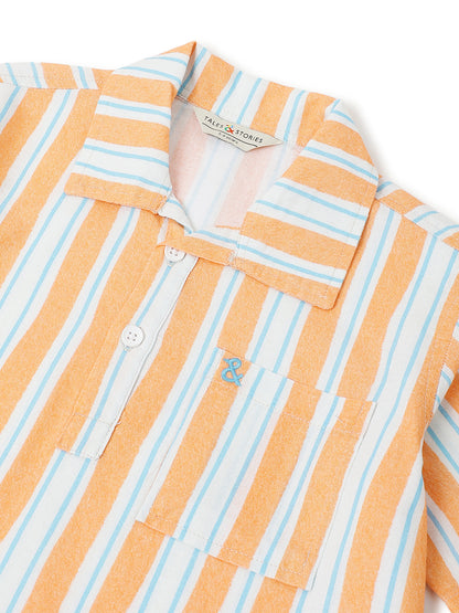 Boys Cotton Orange Striped Oversized Fit Shirt