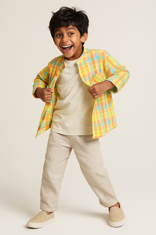 Boys Cotton Multicolor Casual Oversized Checked Shirt