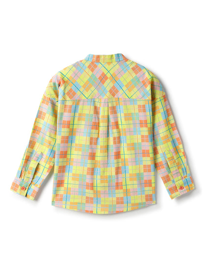 Boys Cotton Multicolor Casual Oversized Checked Shirt