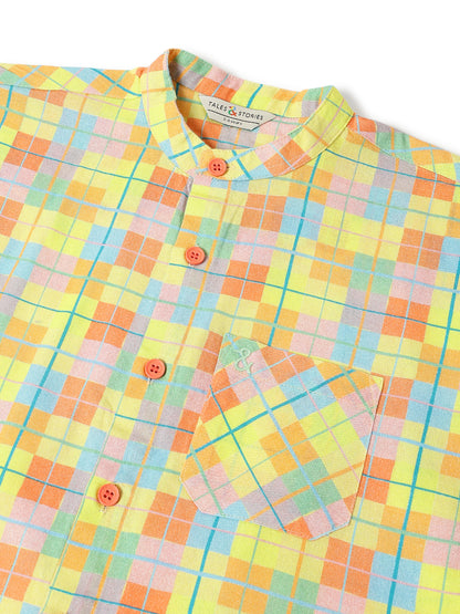 Boys Cotton Multicolor Casual Oversized Checked Shirt