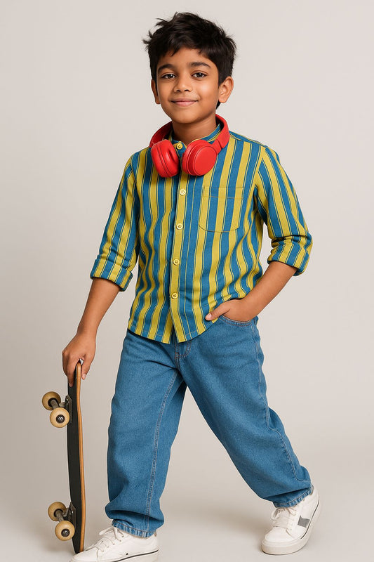 Boys Blue Cotton Stripe Shirt