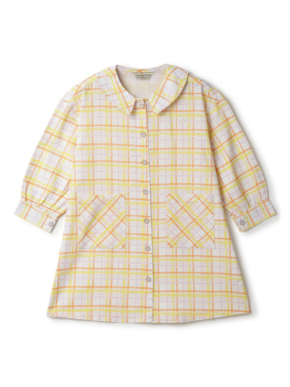 Girls Yellow Cotton Checkered Dress