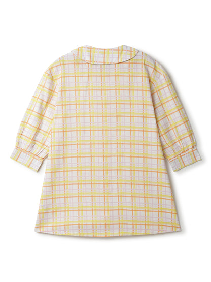 Girls Yellow Cotton Checkered Dress