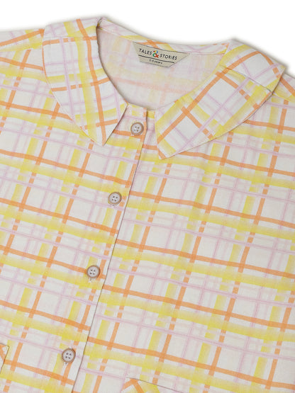 Girls Yellow Cotton Checkered Dress