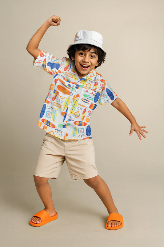 Boys Multi Color Cotton Printed Shirt