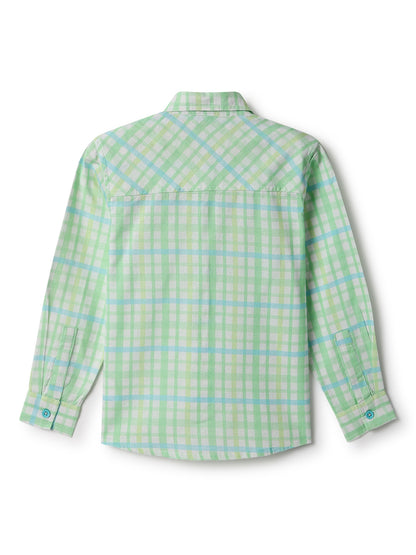 Boys Green Cotton Checks Shirt