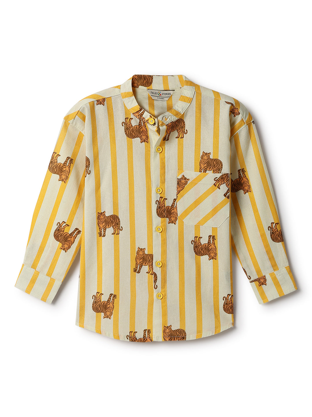 Boys Yellow Cotton Print Oversized Shirt