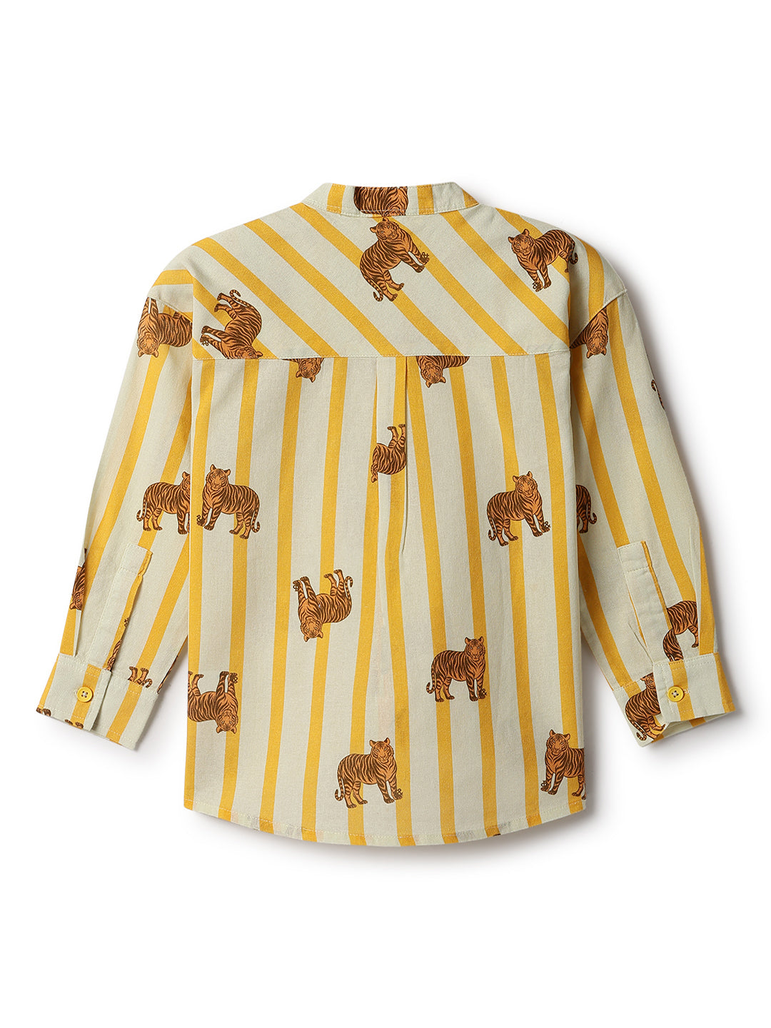Boys Yellow Cotton Print Oversized Shirt
