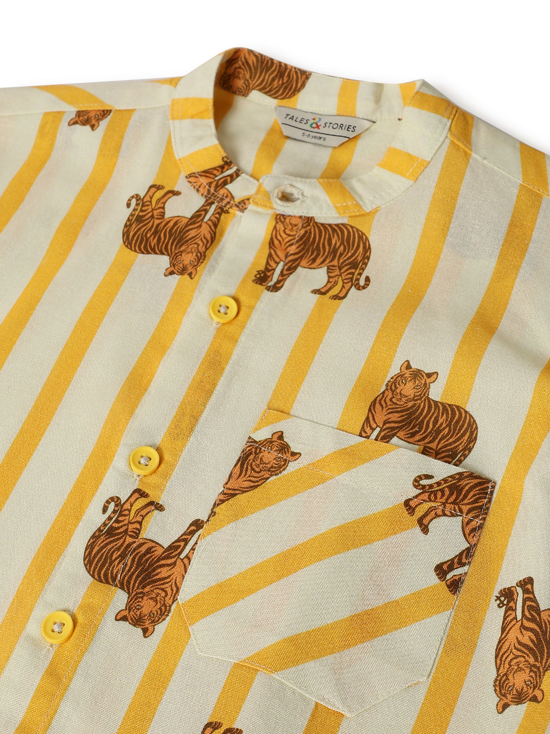 Boys Yellow Cotton Print Oversized Shirt