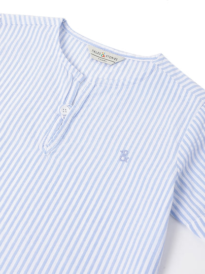 Boys Blue Striped Loose Fit Shirt