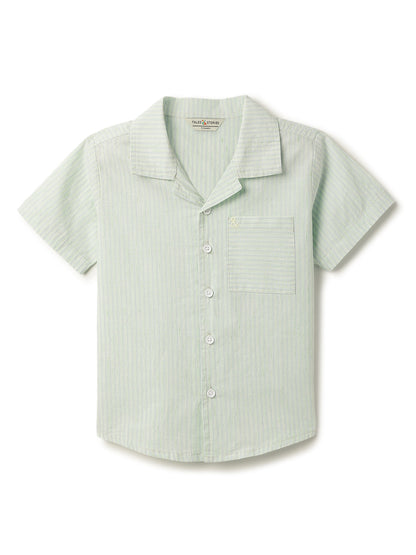 Boys Cotton Green Striped Shirt