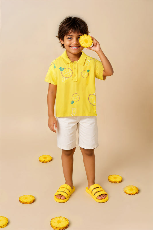 Boys Viscose Yellow Printed Shirt