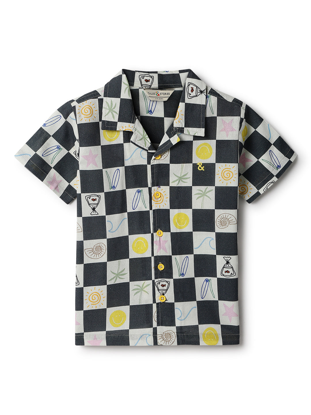 Boys White & Black Cotton Print Shirt