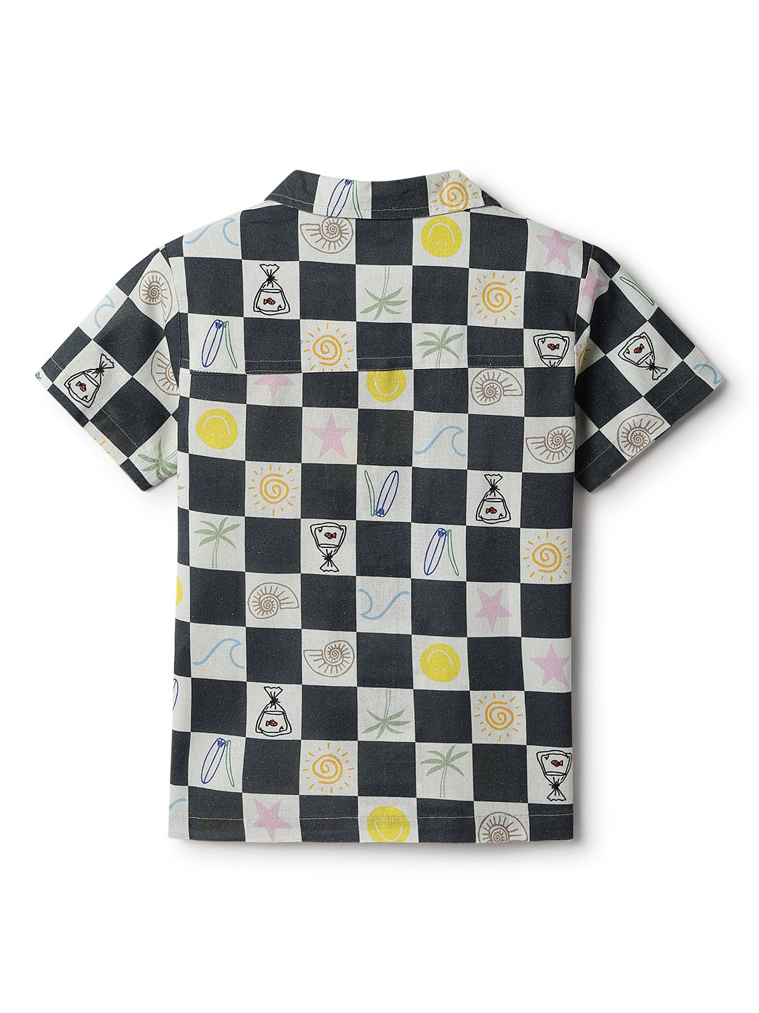 Boys White & Black Cotton Print Shirt