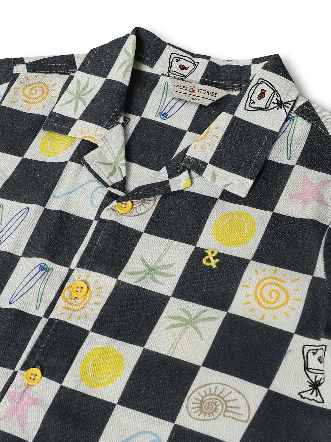 Boys White & Black Cotton Print Shirt