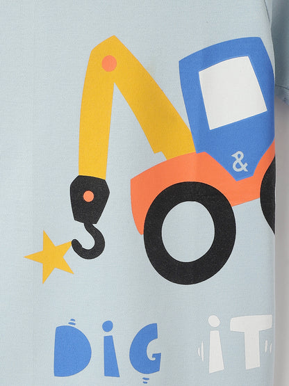 Boys Blue Cotton Printed T-shirt