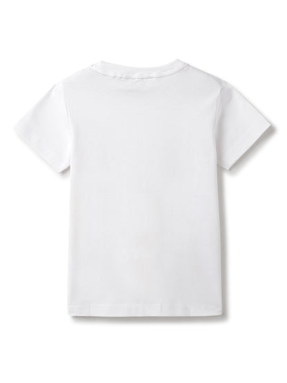 Boys White Cotton Printed T-shirt