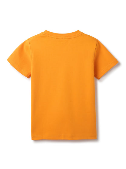 Boys Orange Cotton Printed T-shirt