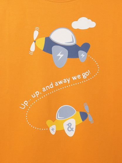 Boys Orange Cotton Printed T-shirt