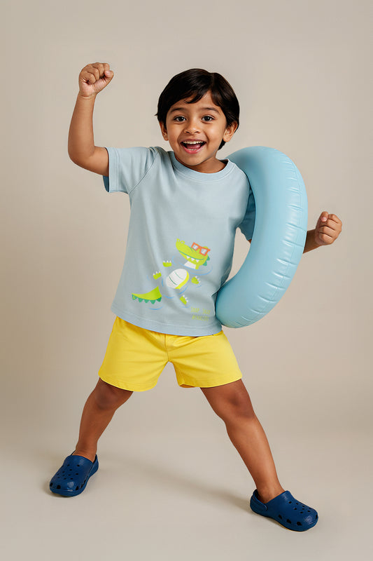 Boys Blue Cotton Animal Printed T-shirt