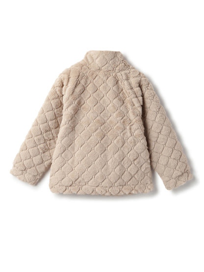 Boys & Girls Beige Solid Polyester Fur Jacket