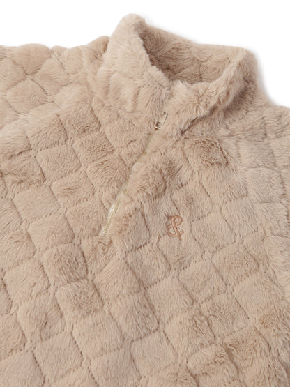 Boys & Girls Beige Solid Polyester Fur Jacket