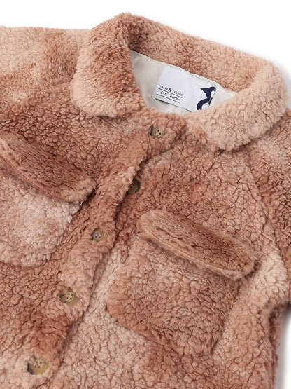 Boys & Girls Brown Solid Polyester Fur Jacket