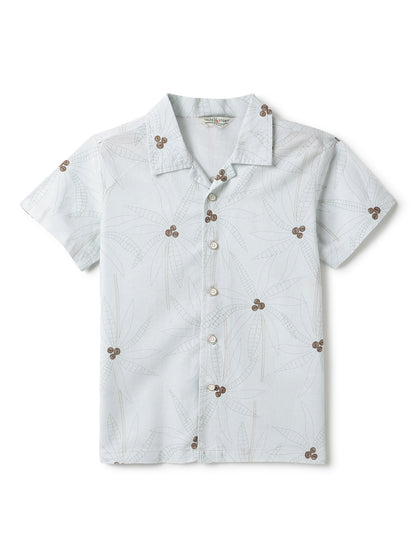 Boys Cotton Off White Printed Shirt