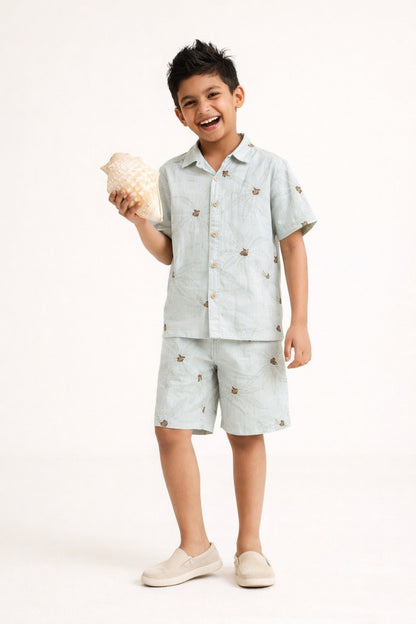 Boys Cotton Off White Printed Shirt