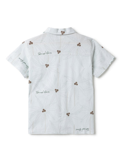 Boys Cotton Off White Printed Shirt