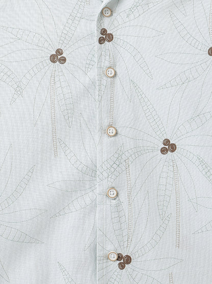 Boys Cotton Off White Printed Shirt