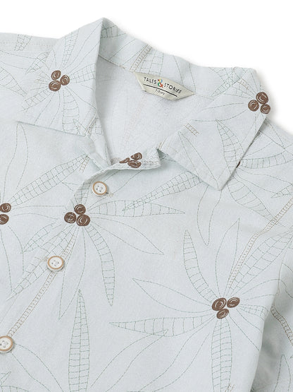 Boys Cotton Off White Printed Shirt
