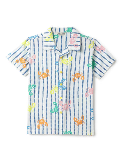 Boys Cotton Off White Animal Printed Shirt