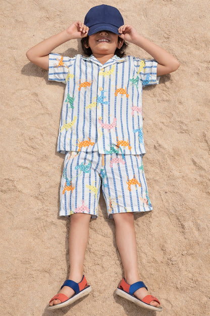 Boys Cotton Off White Animal Printed Shirt