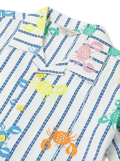 Boys Cotton Off White Animal Printed Shirt