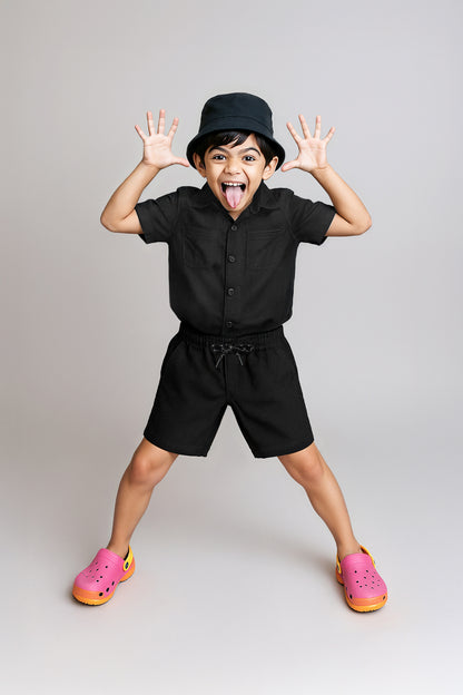 Boys Black Cotton Shorts