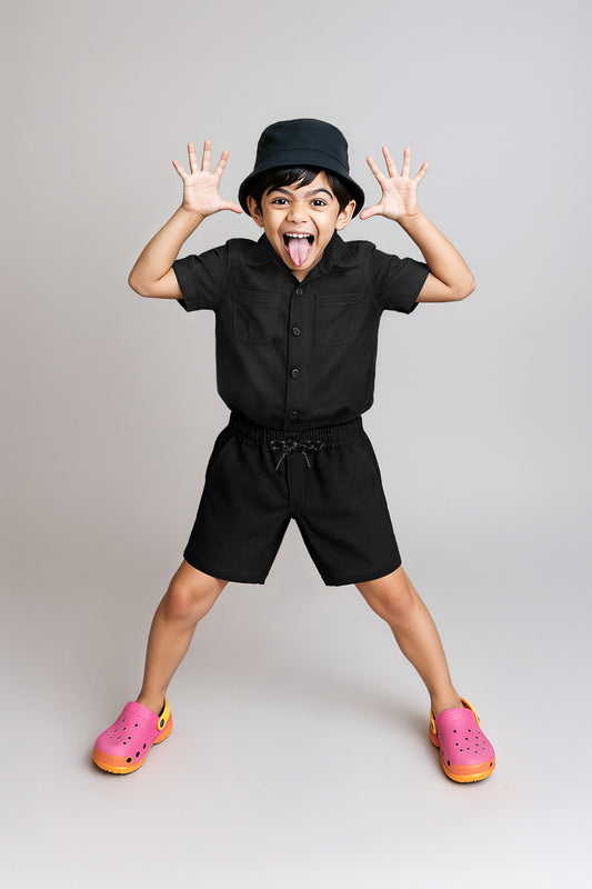 Boys Black Cotton Shorts