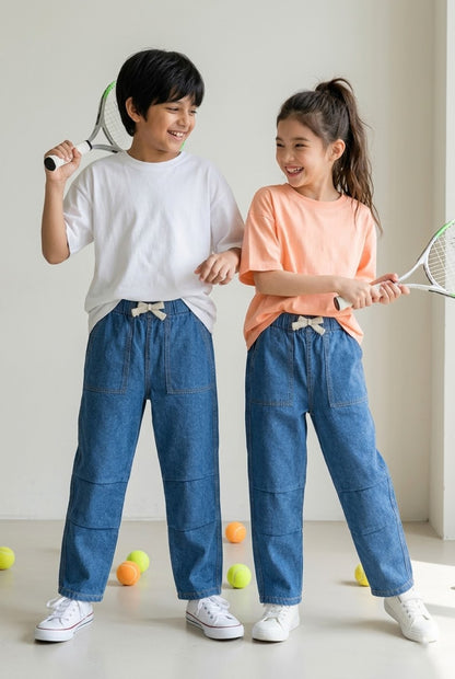 Boys & Girls Blue Parachute Fit Denim Pants