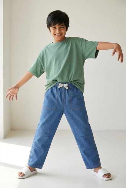 Boys & Girls Blue Parachute Fit Denim Pants