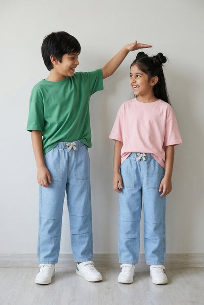 Boys & Girls Light Blue Parachute Fit Denim Pants