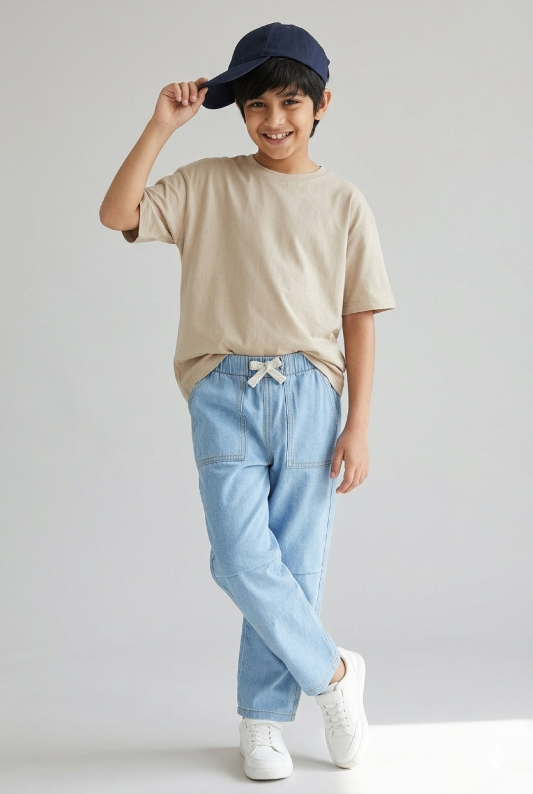 Boys & Girls Light Blue Parachute Fit Denim Pants