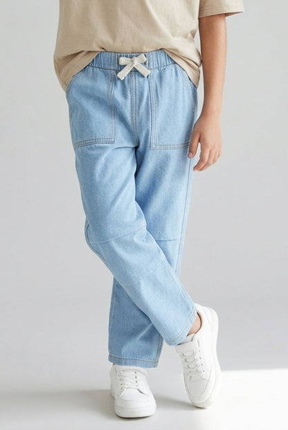 Boys & Girls Light Blue Parachute Fit Denim Pants