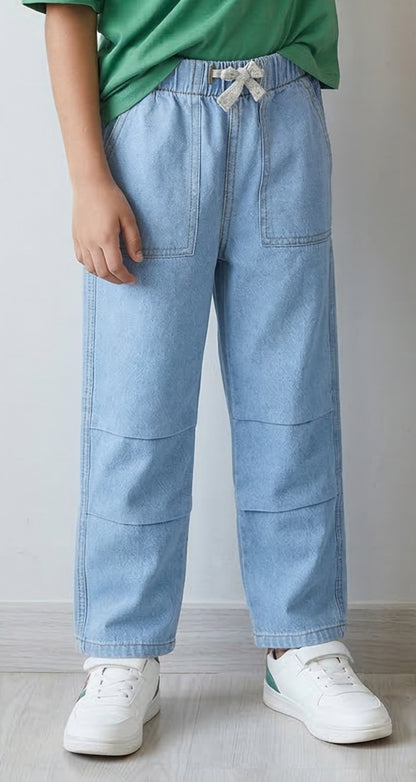 Boys & Girls Light Blue Parachute Fit Denim Pants
