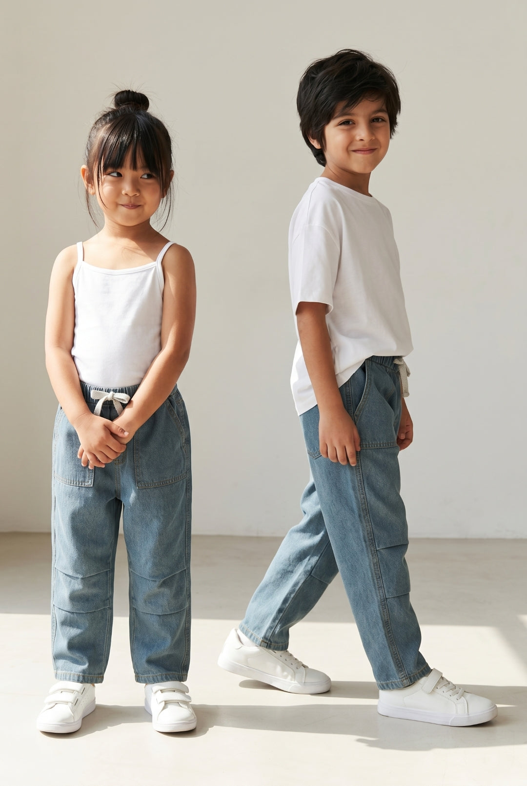 Boys & Girls Blue Denim Parachute Pant
