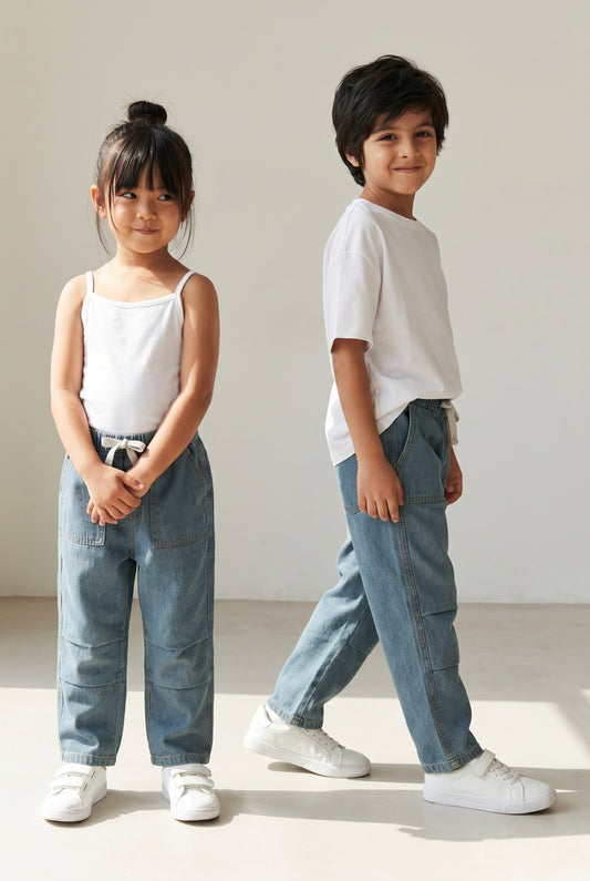 Boys & Girls Blue Denim Parachute Pant