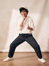 Boys & Girls Unisex Jet Black Cotton Denim Parachute Fit Pants