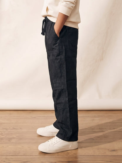 Boys & Girls Unisex Jet Black Cotton Denim Parachute Fit Pants