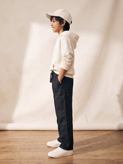 Boys & Girls Unisex Jet Black Cotton Denim Parachute Fit Pants