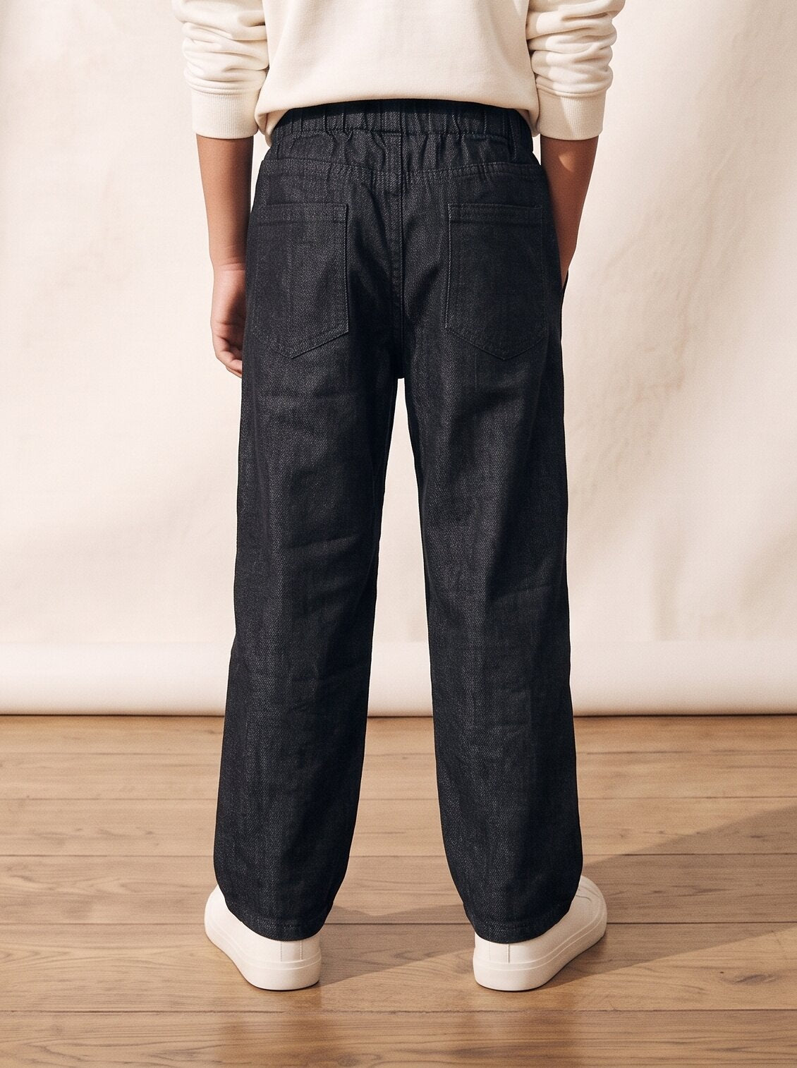 Boys & Girls Unisex Jet Black Cotton Denim Parachute Fit Pants