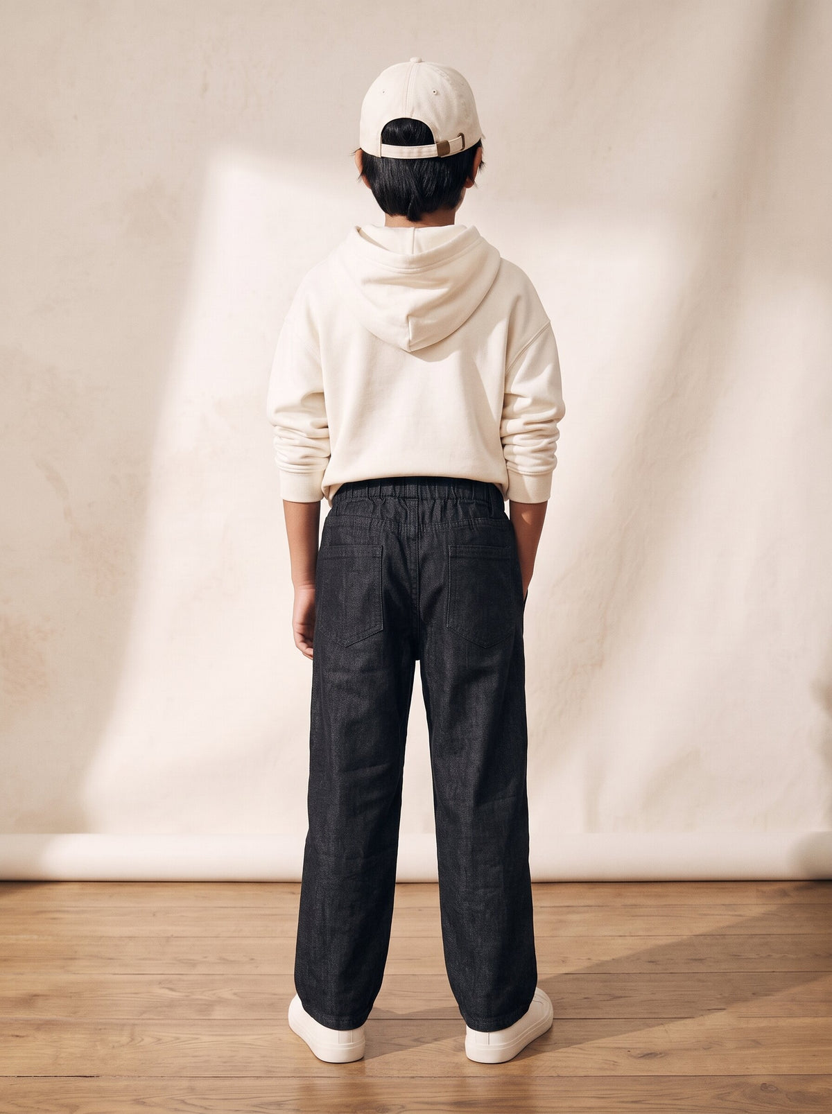 Boys & Girls Unisex Jet Black Cotton Denim Parachute Fit Pants